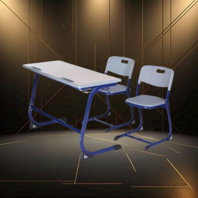2 Seater School Chair with Table, Ply Iron and Plastic